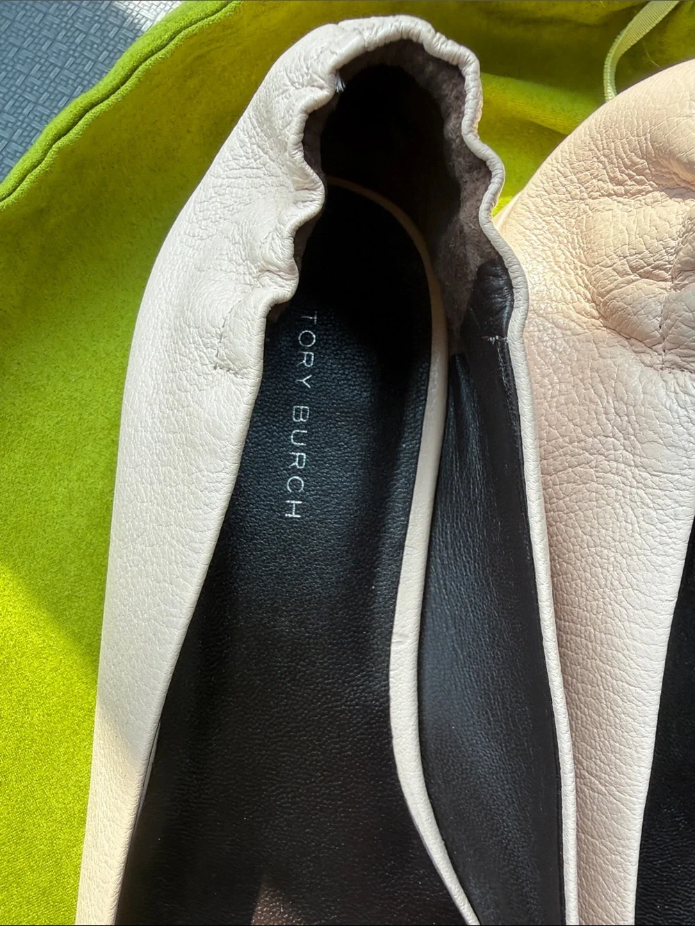 Tory Burch Beige Leather Logo Ballet Flats